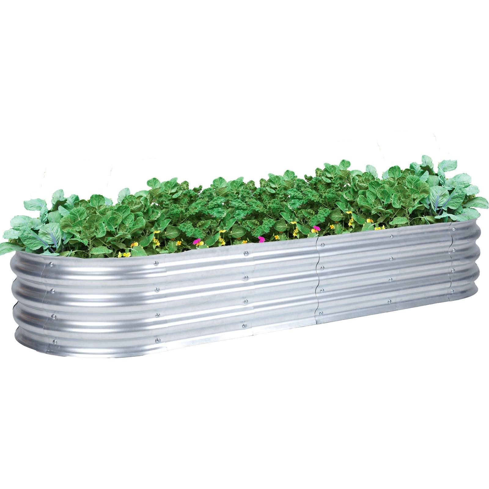 71(L)x24(W)x12(H)inch Galvanized Raised Garden Bed Kit, Outdoor Garden Planter Oval Large Boxes for Vegetables, Flowers, Herbs - Silver Aoodor